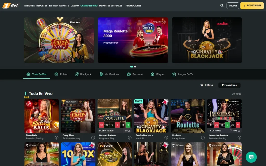 Lobby de casino en vivo de 1Bet