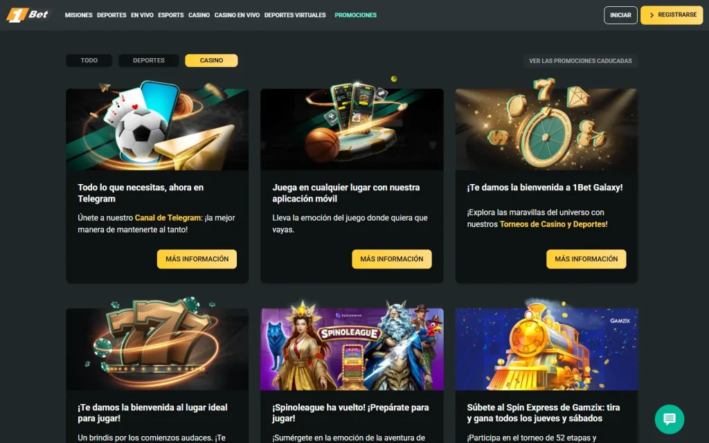Página de promociones de 1Bet