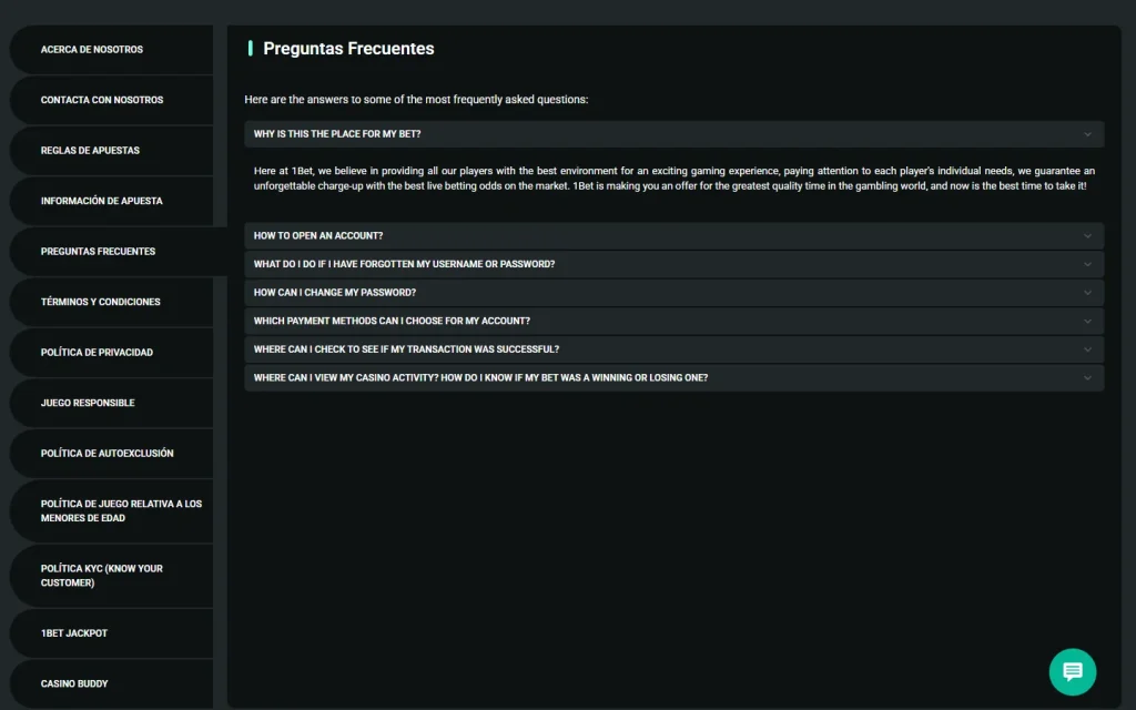 Preguntas frecuentes de 1Bet