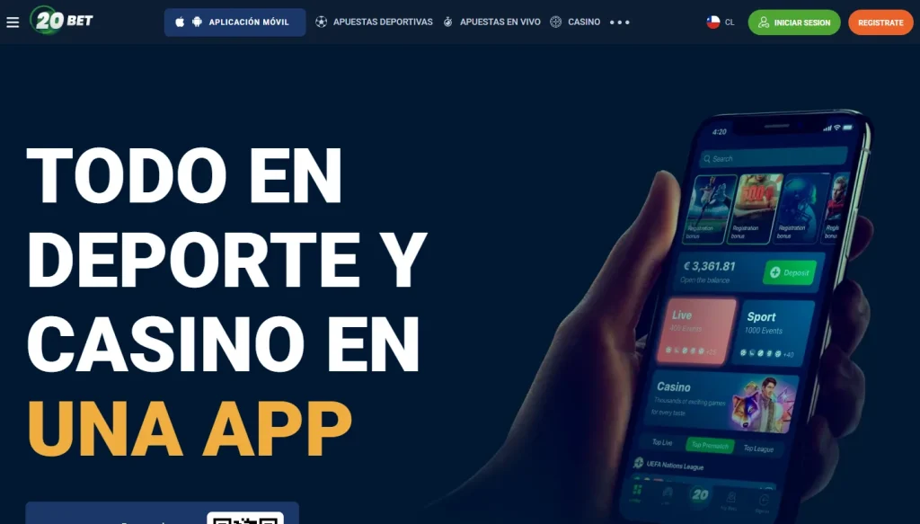 Página de la aplicación de 20Bet