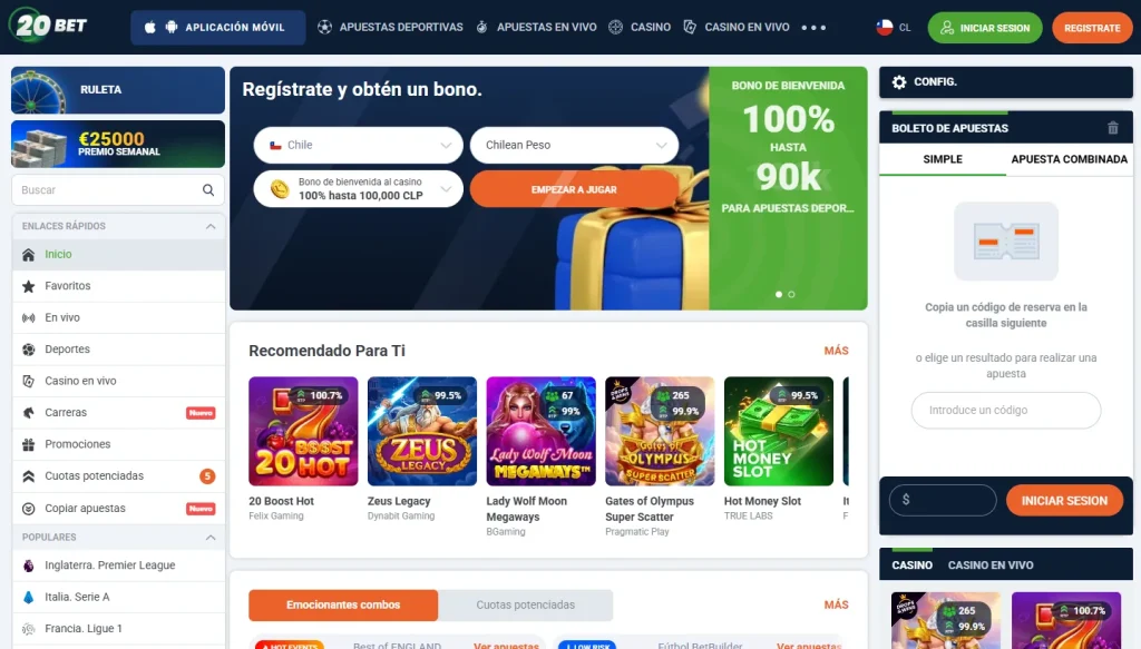 Portada de 20Bet, que abre con apuestas deportivas