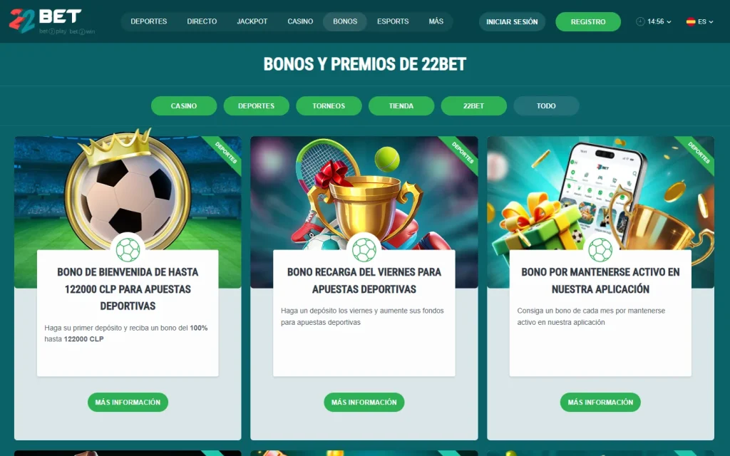Página de promociones de 22Bet
