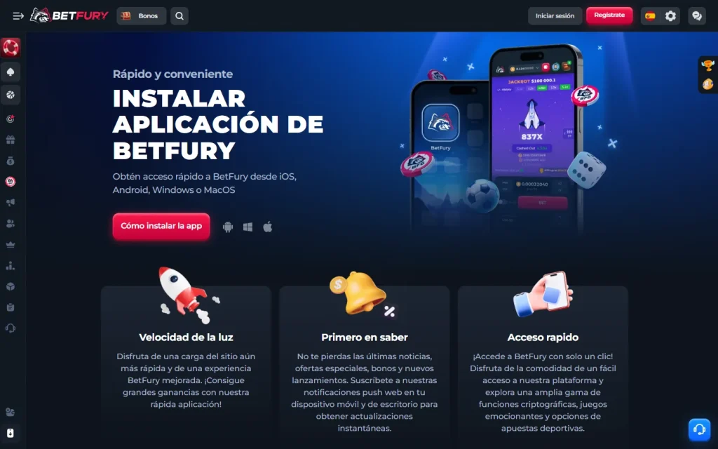 Página de la aplicación de BetFury