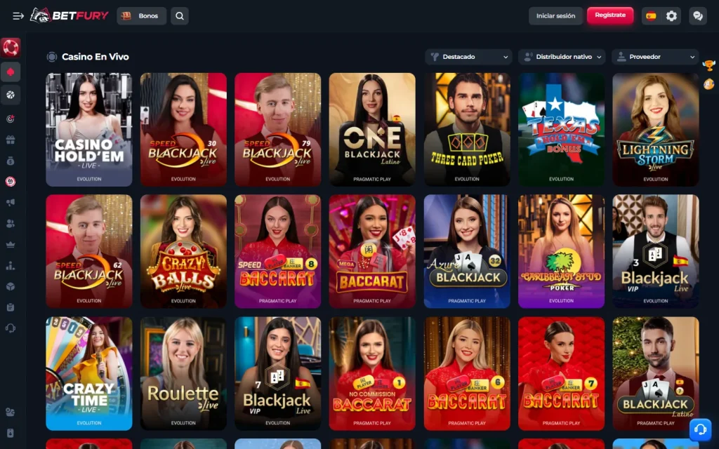 Lobby de casino en vivo de BetFury