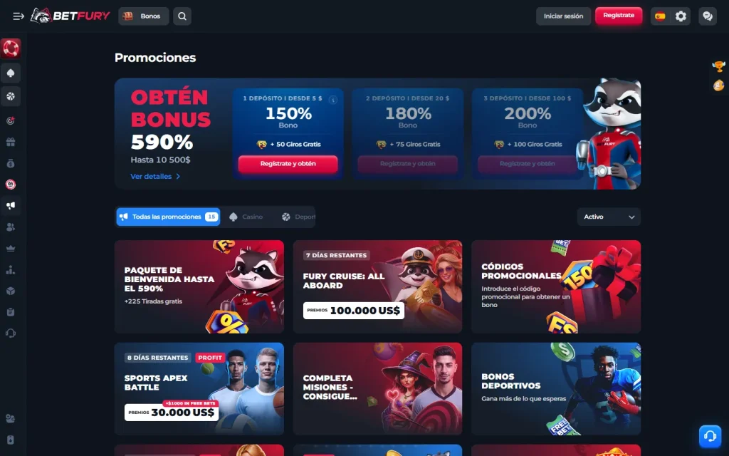 Página de promociones de BetFury