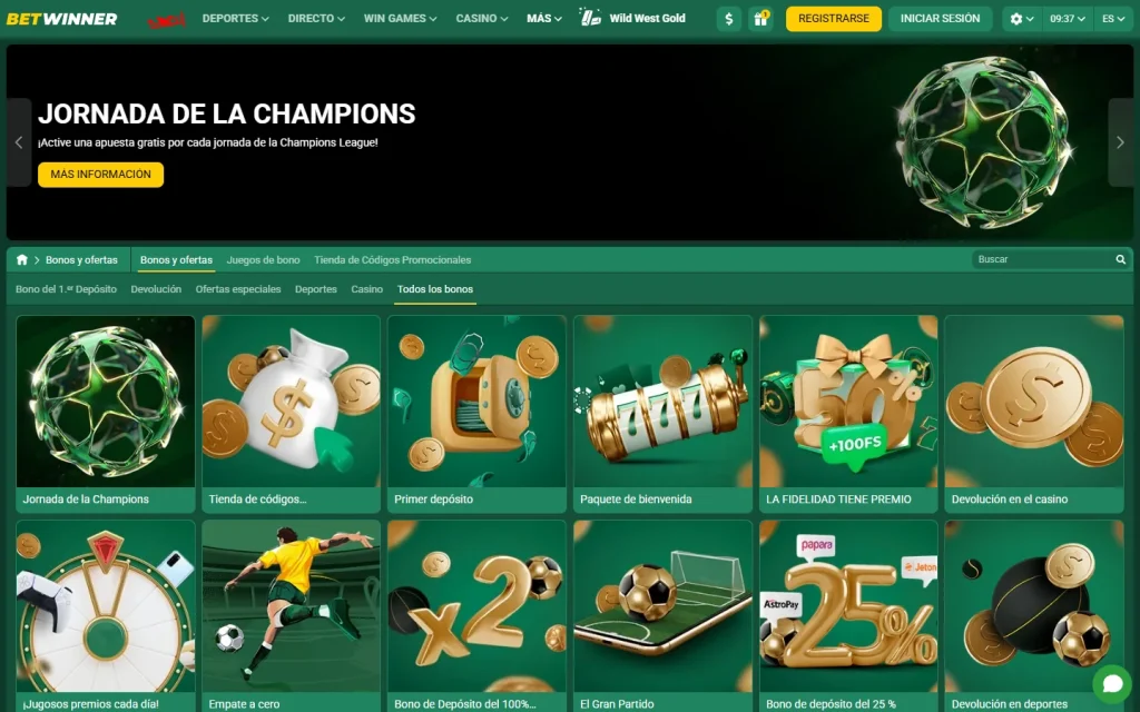 Página de promociones de Betwinner