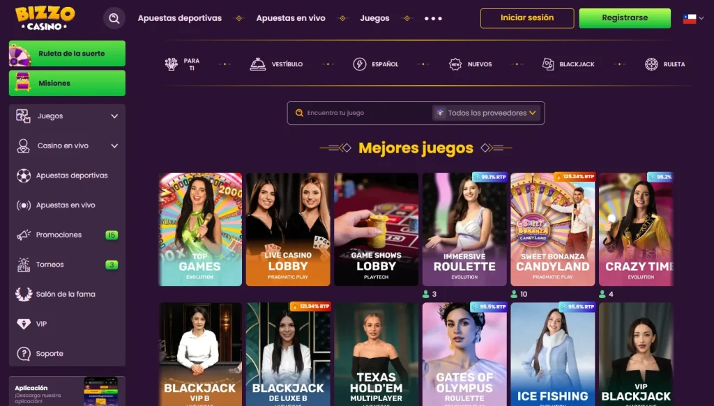 Lobby de casino en vivo de Bizzo Casino