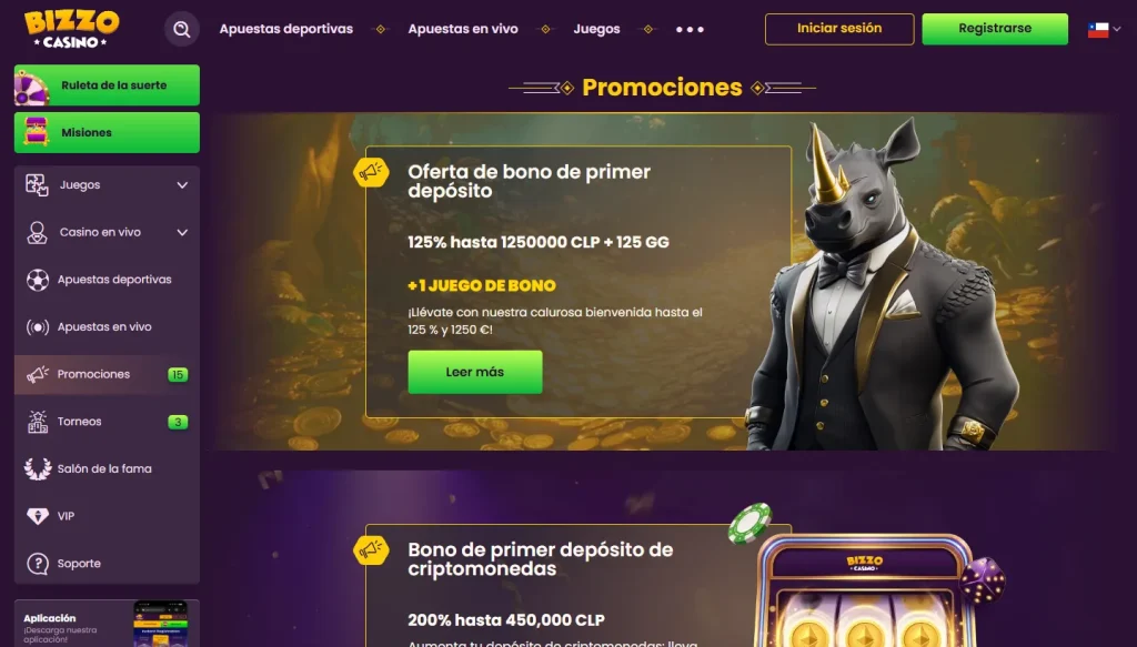 Página de promociones de Bizzo Casino