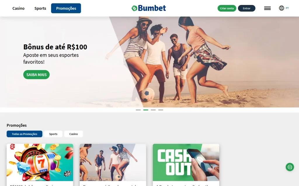 Página de promociones de Bumbet