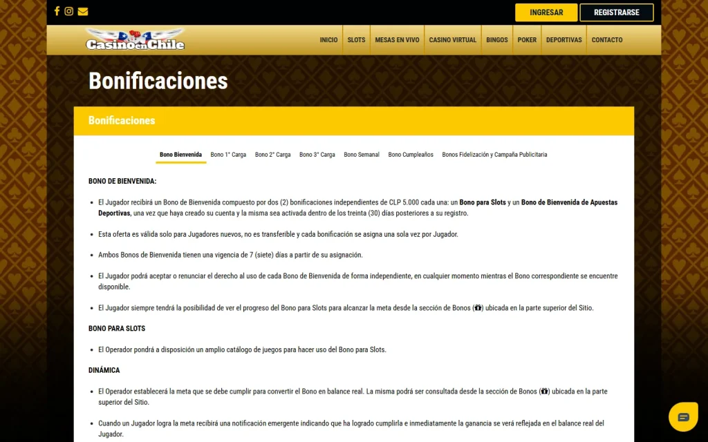 Condiciones de los bonos de Casino en Chile