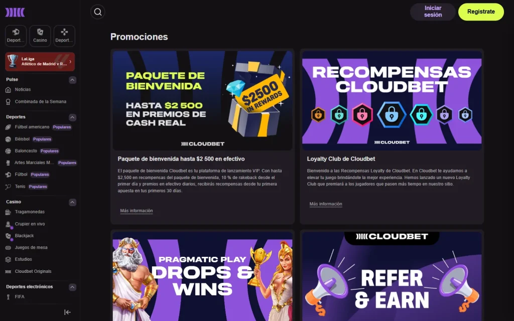 Página de promociones de Cloudbet