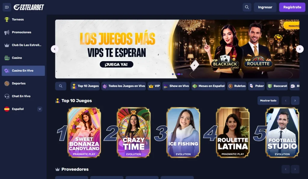 Sección de casino en vivo de Estelarbet