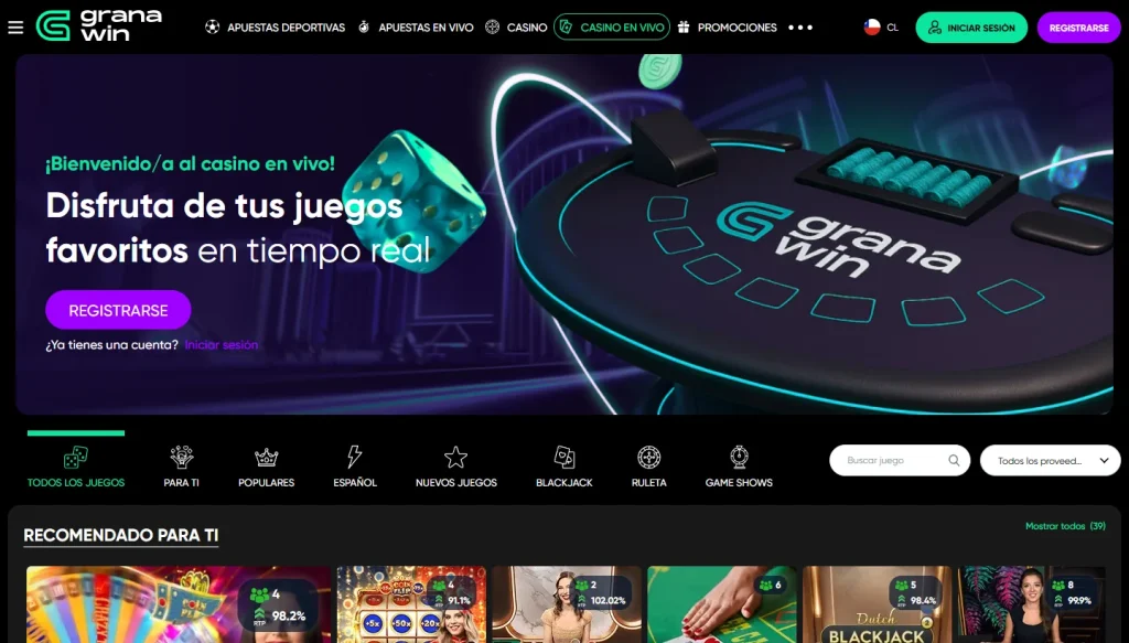 Sección de casino en vivo de GranaWin