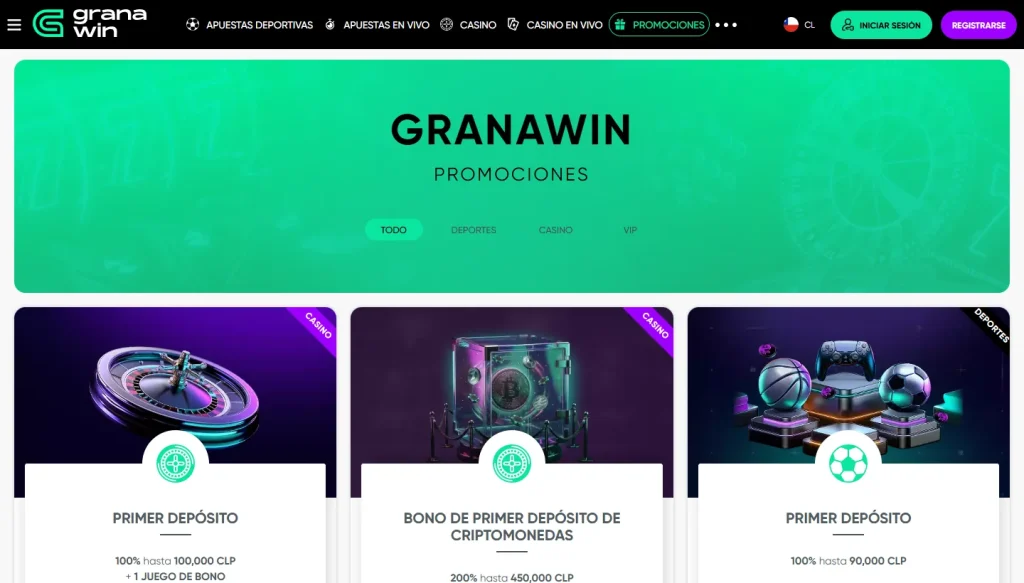 Página de promociones de GranaWin
