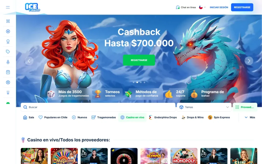 Sección de casino en vivo de Ice Casino