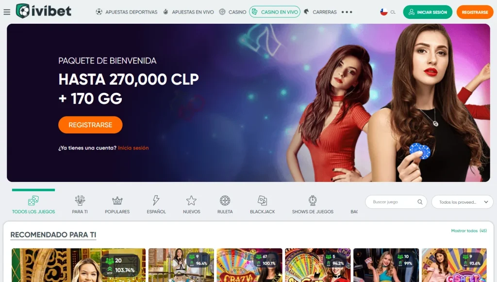 Sección de casino en vivo de Ivibet