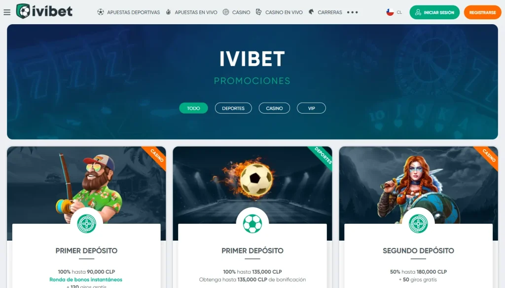 Página de promociones de Ivibet