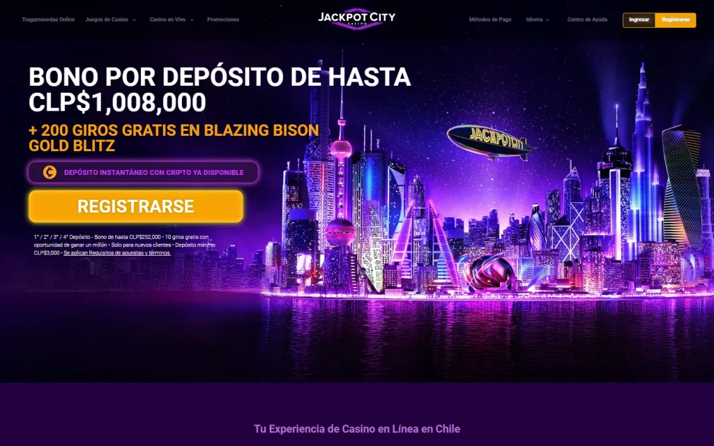 Página de bienvenida de JackpotCity