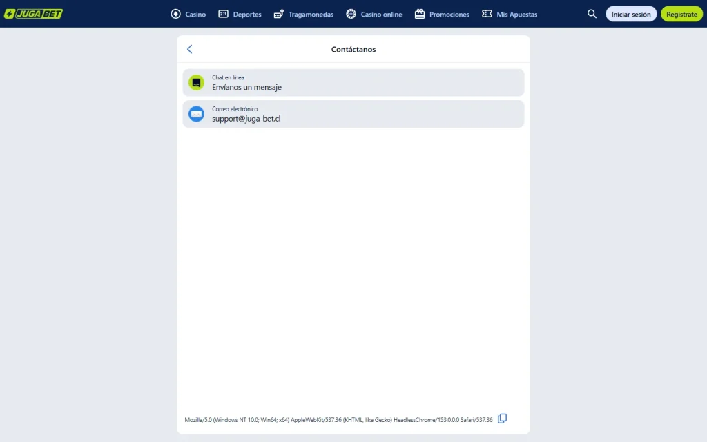 Página de contacto de Jugabet