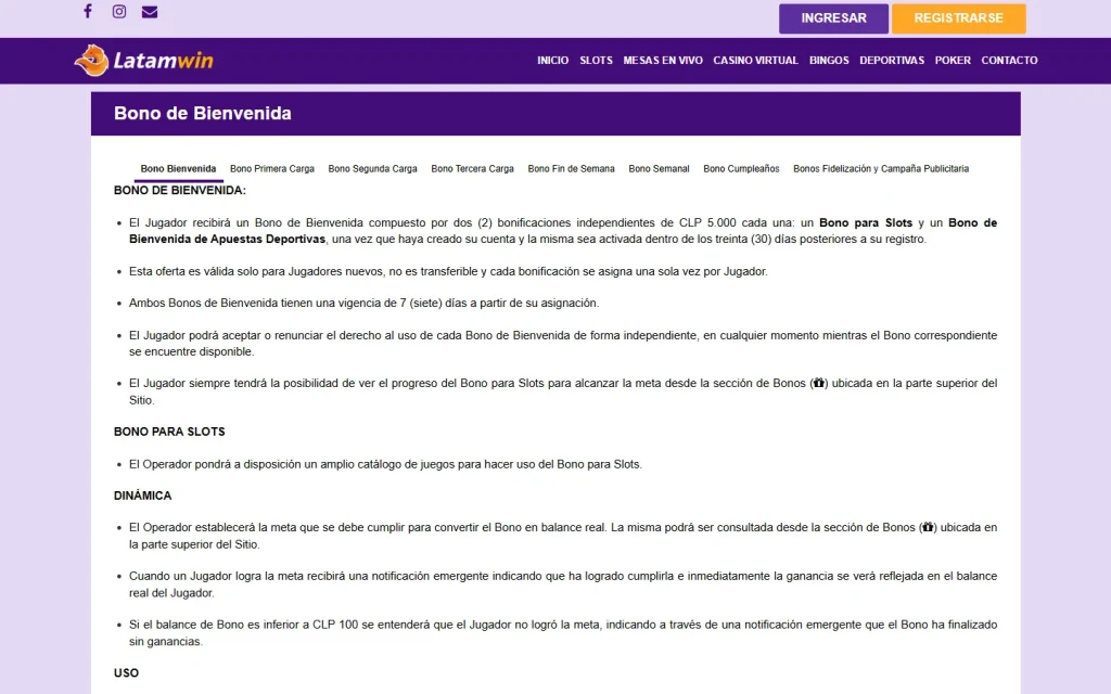 Condiciones de los bonos de Latamwin
