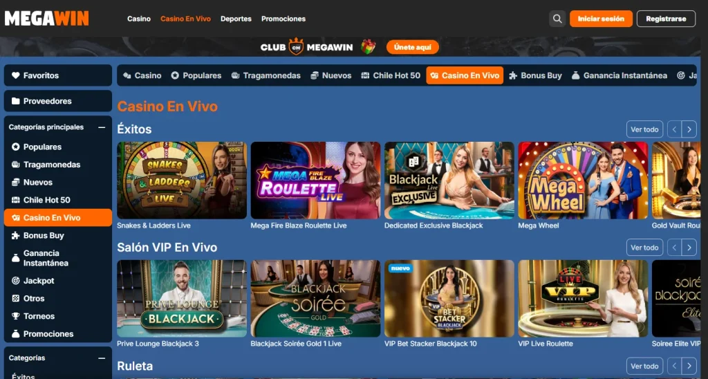 Lobby de casino en vivo de Megawin