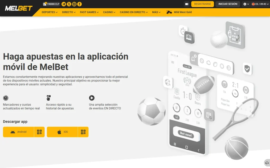 Página de la aplicación de Melbet