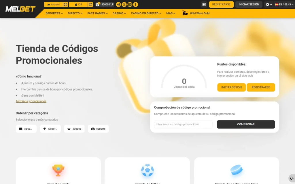 Tienda de códigos promocionales de Melbet