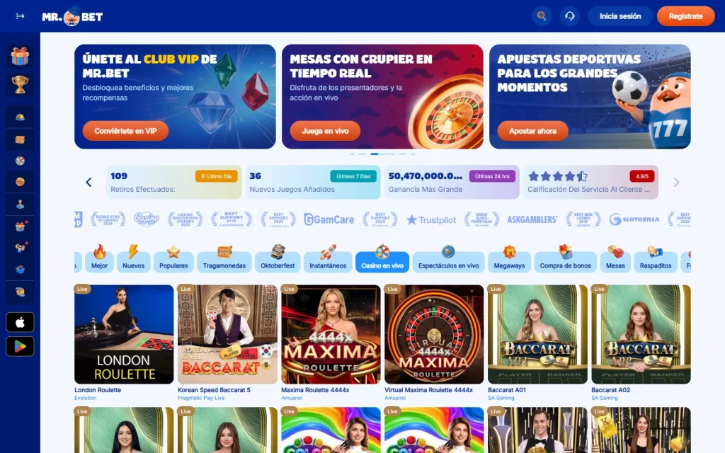Lobby de casino en vivo de Mr Bet