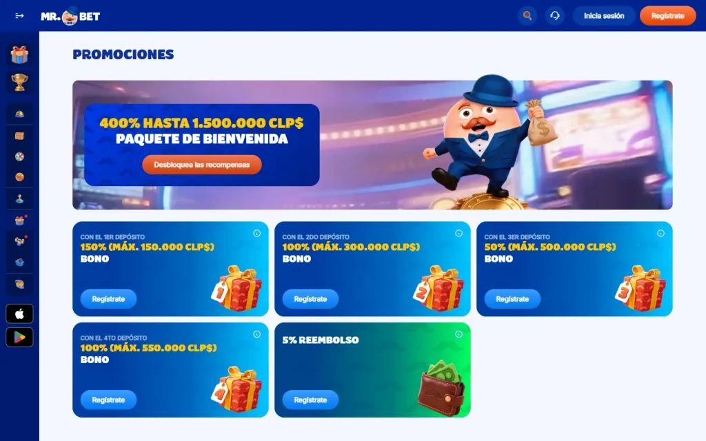 Página de promociones de Mr Bet