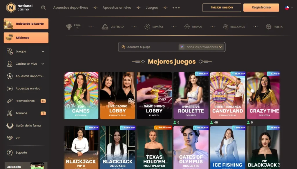 Lobby de casino en vivo de National Casino