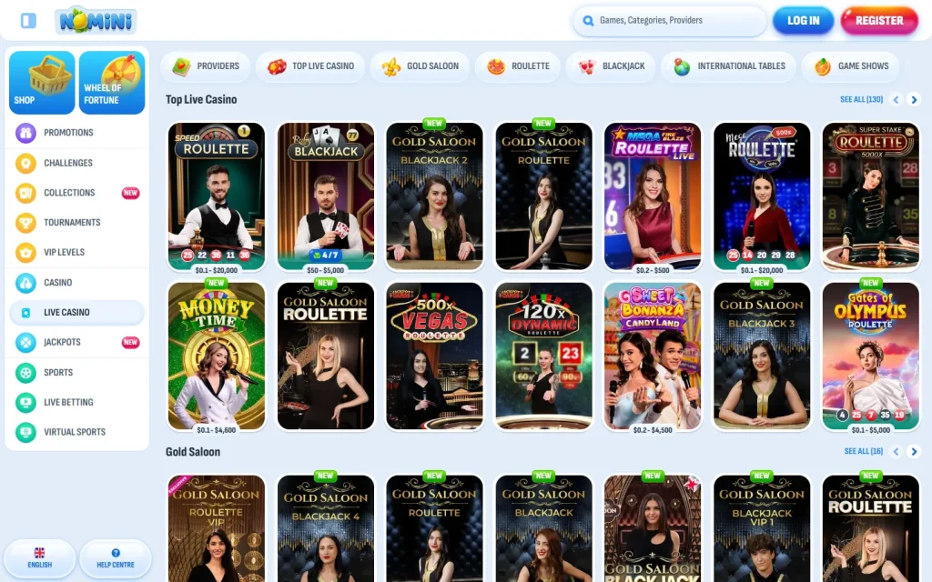 Lobby de casino en vivo de Nomini