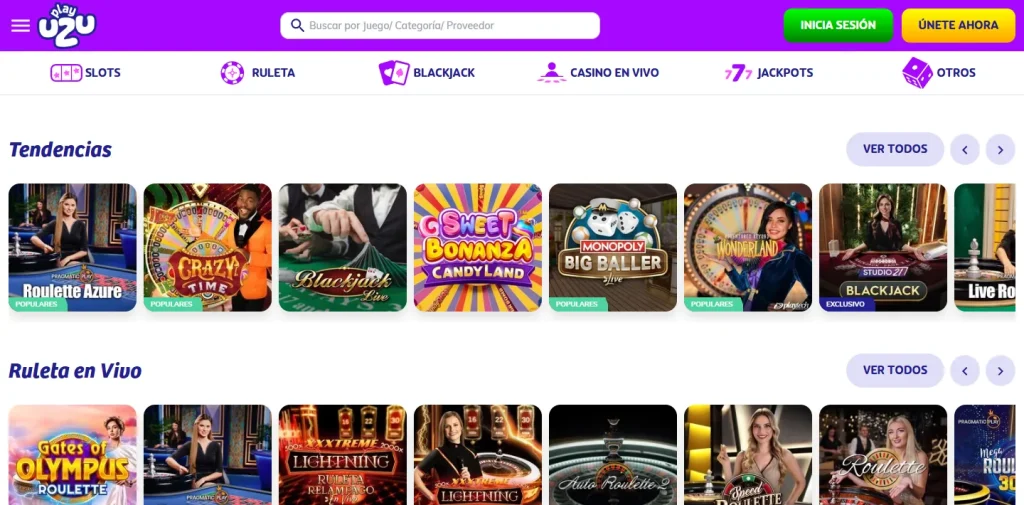 Lobby de casino en vivo de PlayUZU
