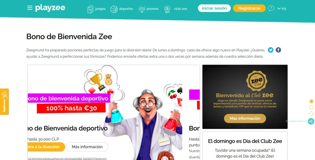 Página de promociones de PlayZee