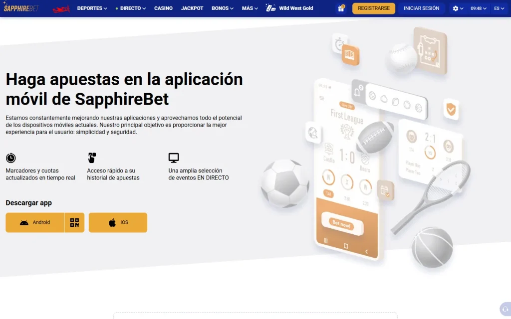 Página de la aplicación de Sapphirebet