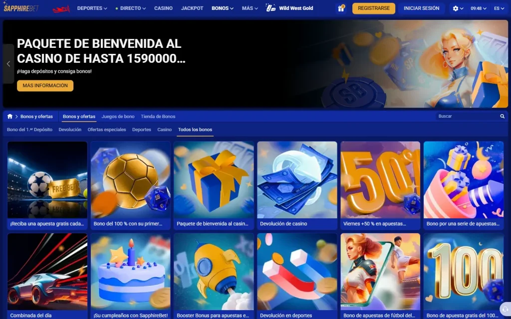 Página de promociones de Sapphirebet