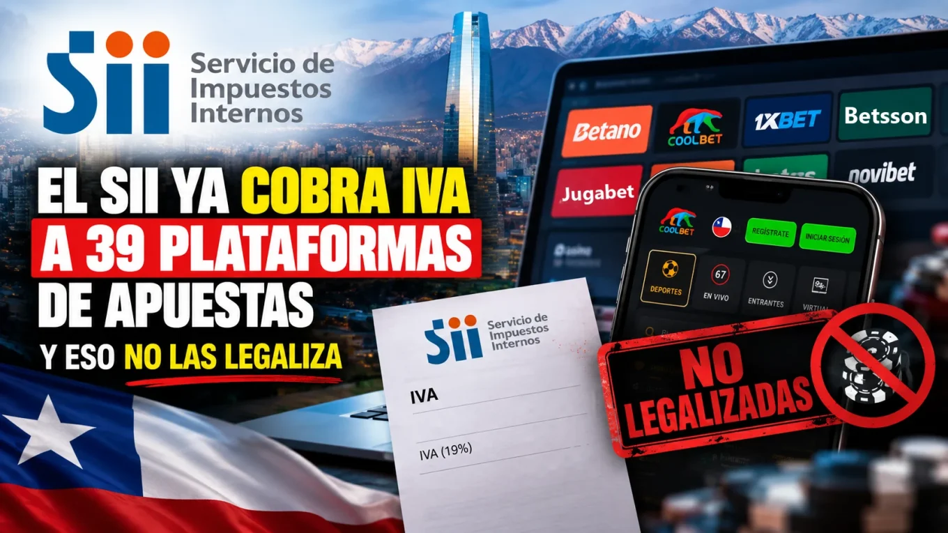 Logo del SII, una boleta con IVA y plataformas de apuestas en pantalla
