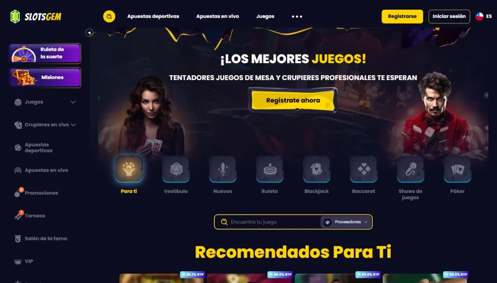 Sección de casino en vivo de Slotsgem