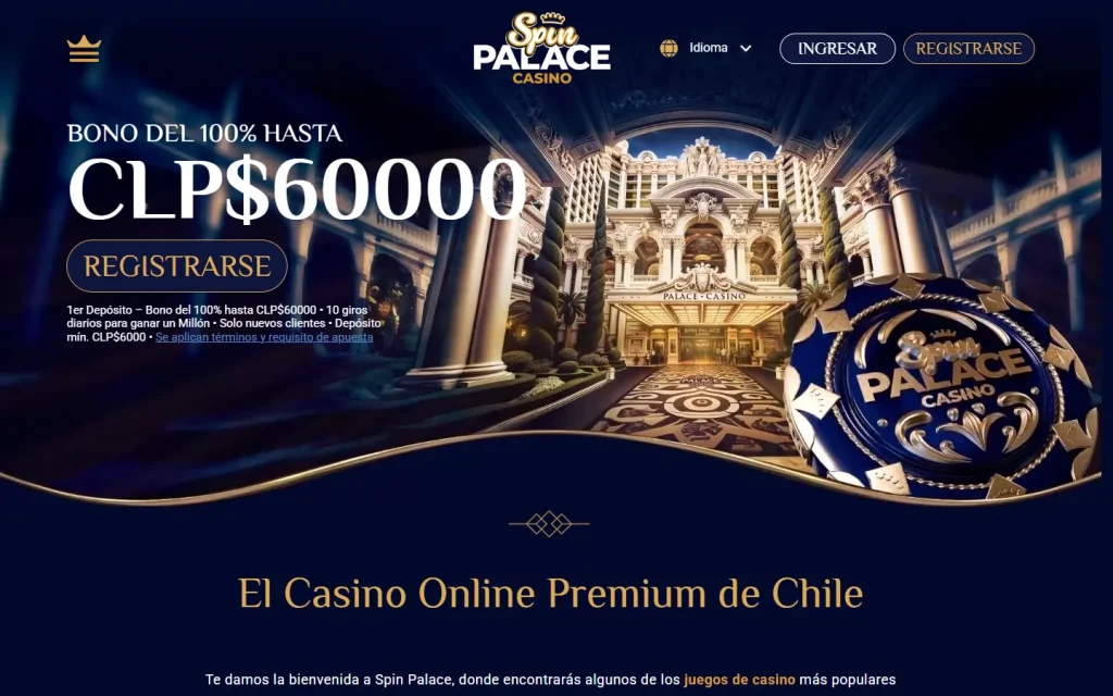 Página de bienvenida de Spin Palace