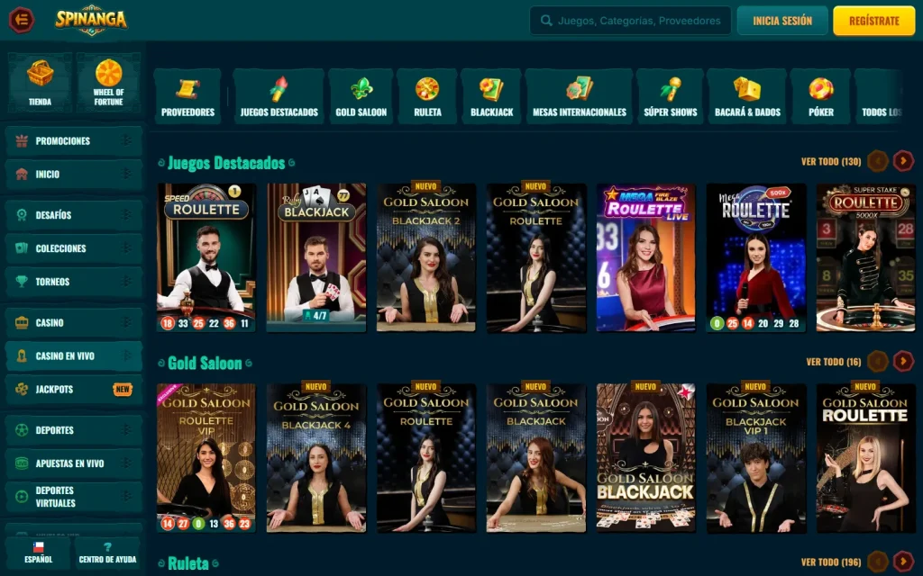 Lobby de casino en vivo de Spinanga