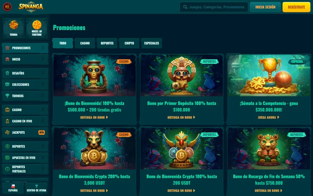 Página de promociones de Spinanga