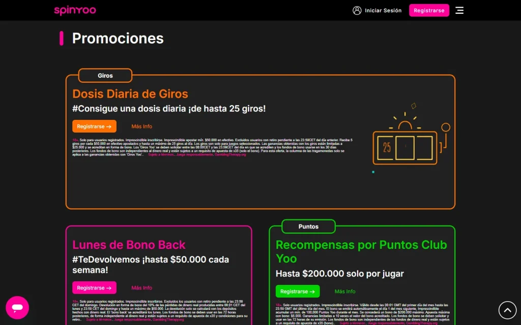 Página de promociones de SpinYoo