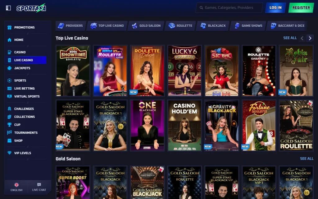 Lobby de casino en vivo de Sportaza