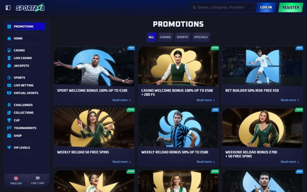 Página de promociones de Sportaza