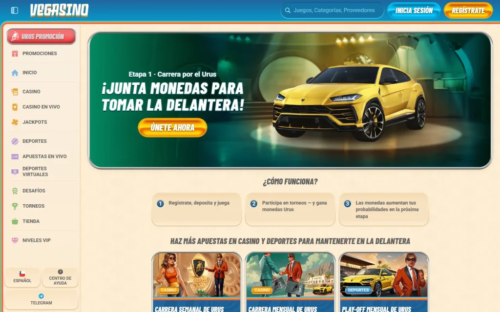 Página de promociones de Vegasino