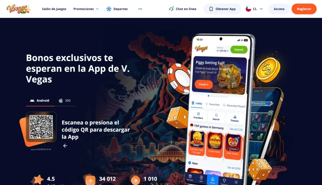 Página de la aplicación de Vulkan Vegas