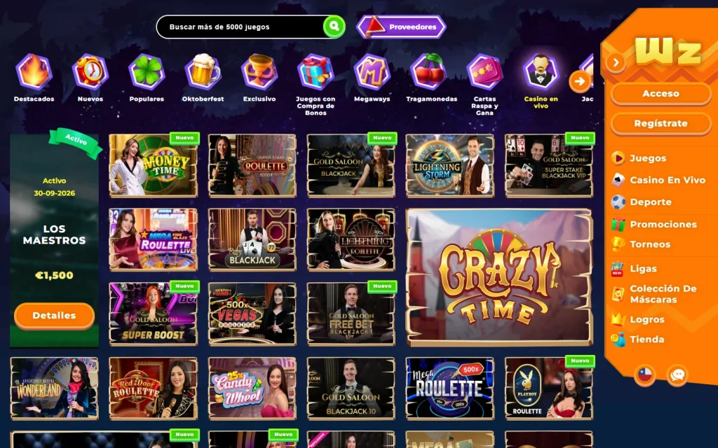 Lobby de casino en vivo de Wazamba