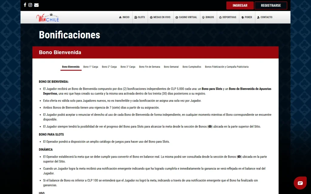 Condiciones de los bonos de WinChile
