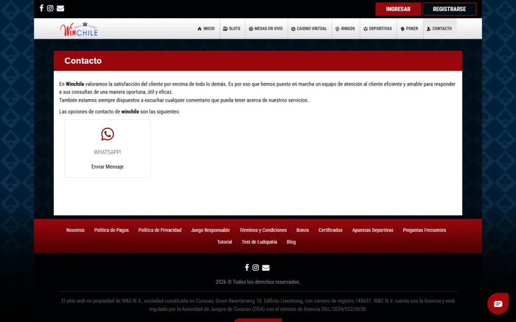 Página de contacto de WinChile