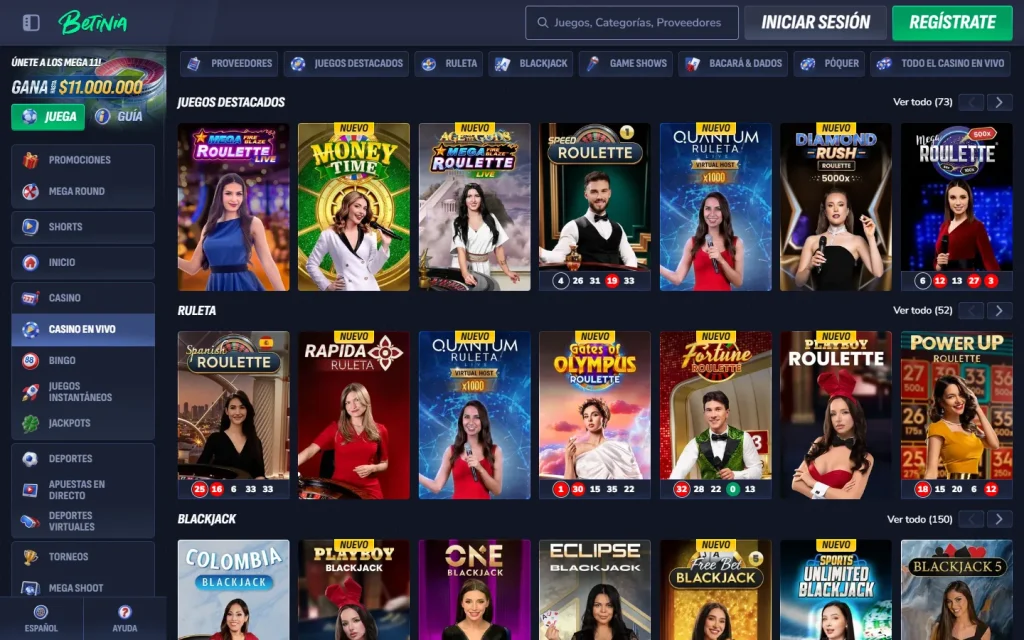 Lobby de casino en vivo de Betinia