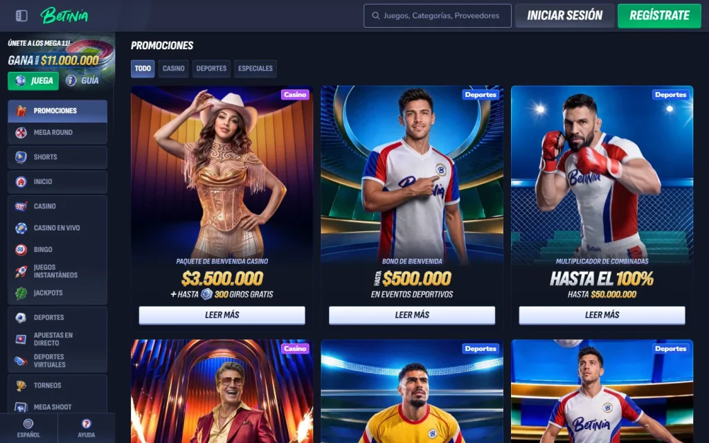 Página de promociones de Betinia